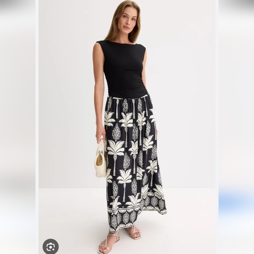 Fifteen Twenty Carina Black Tropical Contrast Maxi Dress Size M